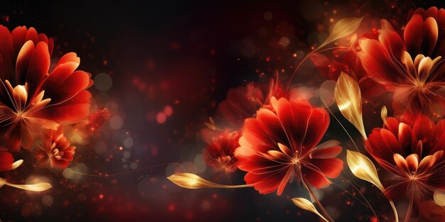 Beautiful abstract red and gold night photo floral design background banner beautiful generative ai aig32