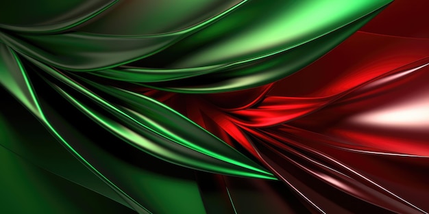 Photo beautiful abstract red and green glossy metallic floral design background generative ai aig32