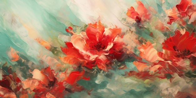 Beautiful abstract red and green impressionistic floral design background beautiful Generative AI AIG32