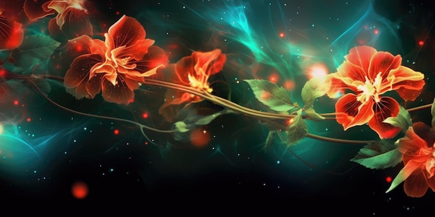 Beautiful abstract red and green night photo floral design background banner beautiful Generative AI AIG32