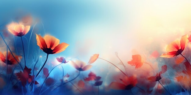 Beautiful abstract red yellow blue misty morning photo floral design background banner beautiful generative ai aig32