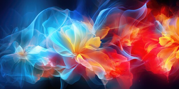 Beautiful abstract red yellow blue night photo floral design background banner beautiful generative ai aig32