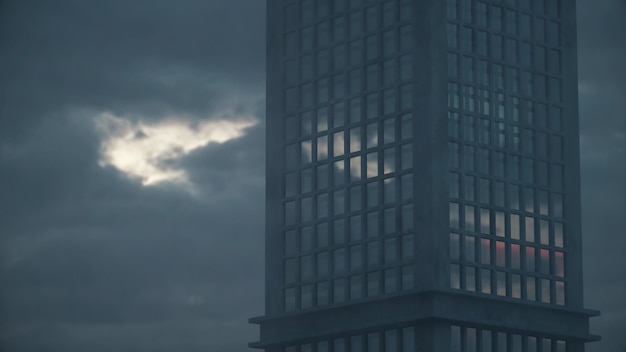 空の反射と美しい抽象的な超高層ビルのファサード