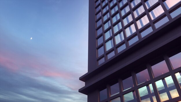 Beautiful abstract skyscraper facade with sky reflections