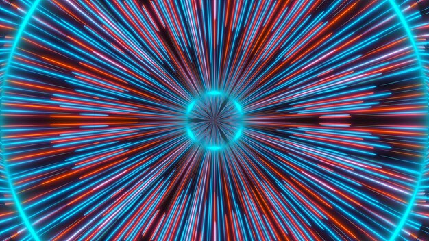 Beautiful abstract symmetry kaleidoscope with shiny neon lines 3d render backdrop computer generating background