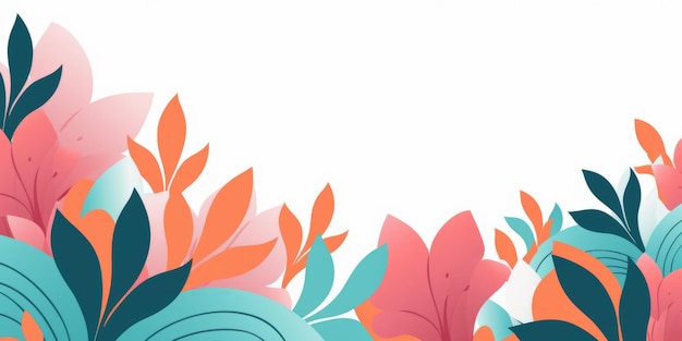 Beautiful abstract teal pink orange simple doodle cartoon floral design background generative ai aig32