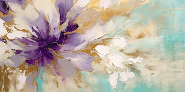美しい抽象的なターコイズ パープル ベージュ印象派の花柄の背景美しい生成 AI AIG32