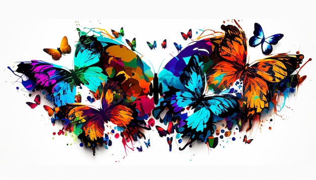 Beautiful abstraction from bright butterflies on a white background