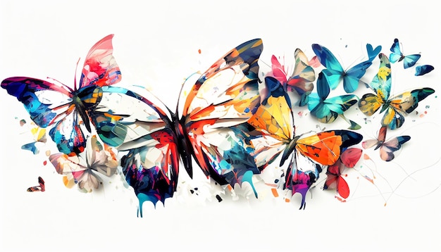 Foto bella astrazione dalle farfalle luminose su sfondo bianco