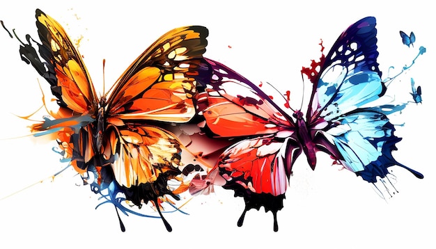 Beautiful abstraction from bright butterflies on a white background