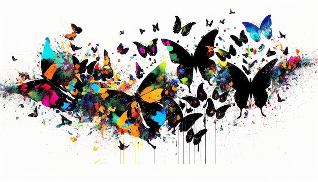 Красивая абстракция из ярких бабочек на белом фоне