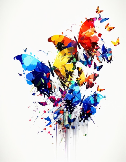 Photo beautiful abstraction from bright butterflies on a white background