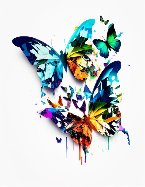 Photo beautiful abstraction from bright butterflies on a white background