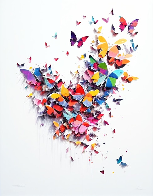 Beautiful abstraction from bright butterflies on a white background