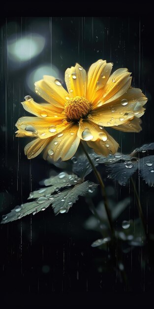 Beautiful adonis flower with raindrops Photo for poster or wallpaper Generative AI