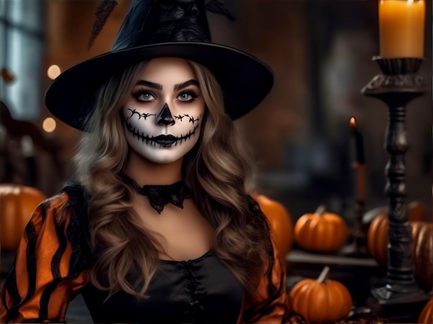 Beautiful adult girl in halloween costume