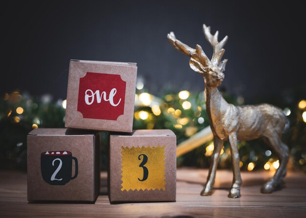 Beautiful advent calendar three boxes with numbers