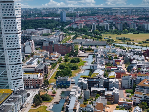 Beautiful aerial panoramic view of the malmo city in sweden