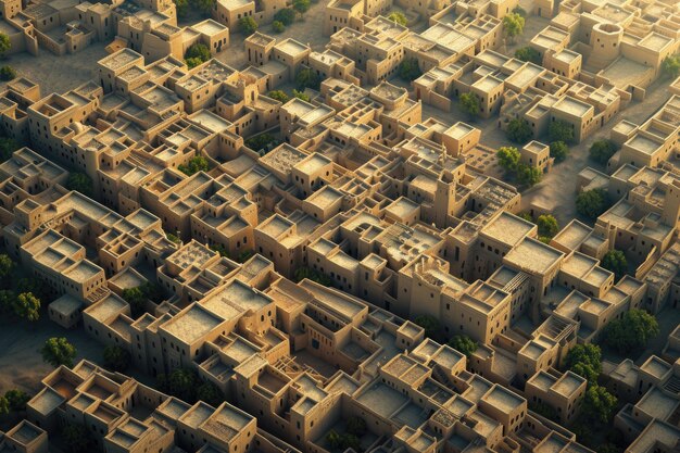 A beautiful aerial view of an Arabic city with its unique geometric architecture