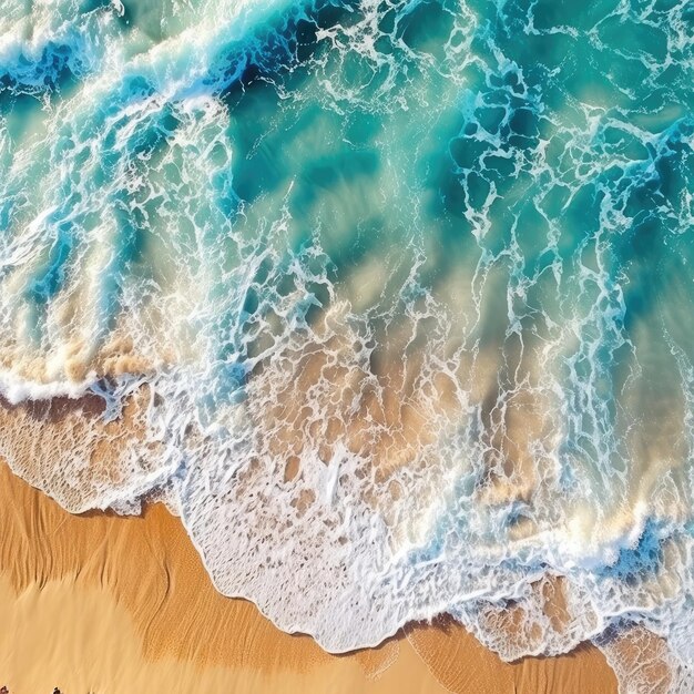 Beautiful aerial view of beach and sea with ocean waves generative ai