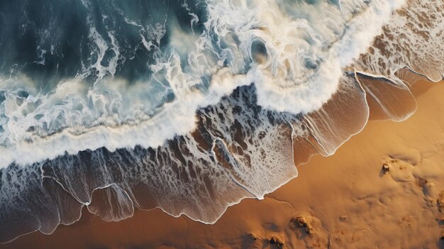 Beautiful aerial view of black beach sea ocean wave