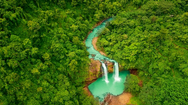 Beautiful aerial view of Cikaso waterfall in Sukabumi