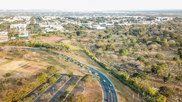 A beautiful aerial view of city's park Sarah Kubistchek located in Brasilia Brazil