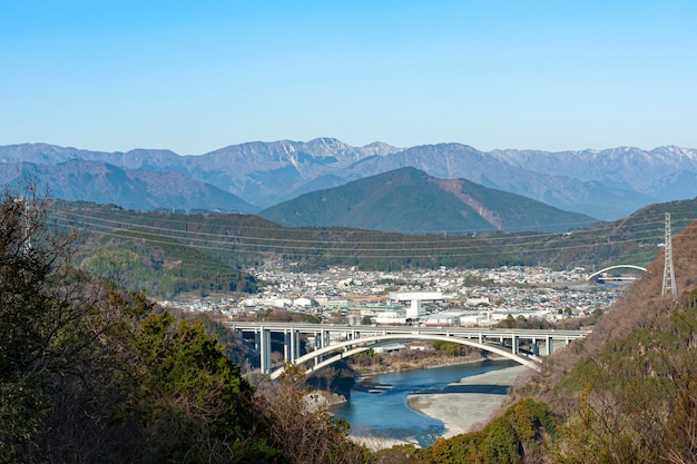 静岡県富士市の富士川村の美しい空撮