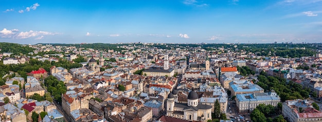 Beautiful aerial view of the lviv city historical city center ukraine