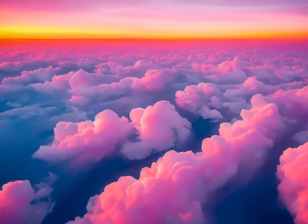 Premium AI Image | Beautiful aerial view above pink clouds at sunset in barbie world