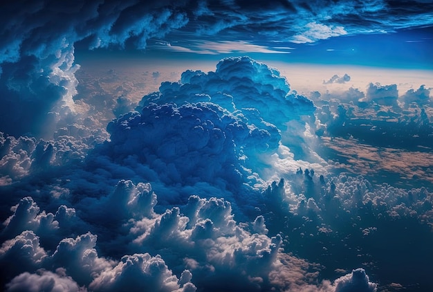 Beautiful aerial view of the skys incredible blue color and gorgeous clouds