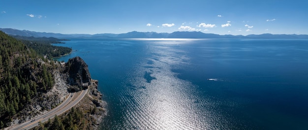 Beautiful aerial view of the tahoe lake from above in california usa