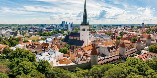 Beautiful aerial view of Tallinn old town Medieval city in Northen Europe
