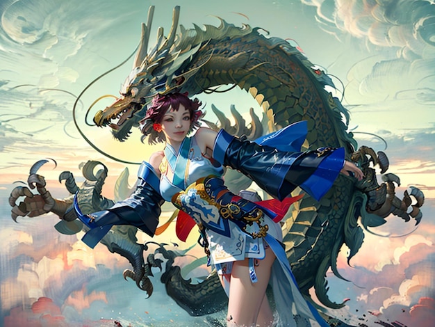 Beautiful and Aesthetic dragon and girl