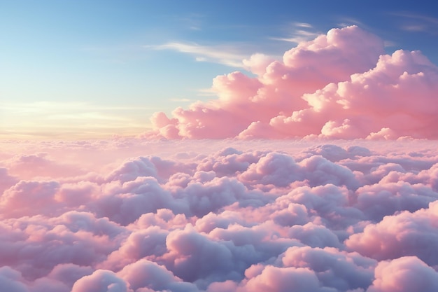 Beautiful Aesthetic Nature Landscape with Pink Cumulus Clouds on Blue Sky at Sunny Day