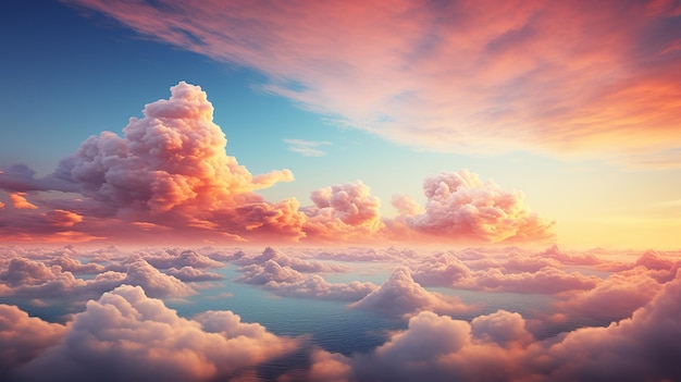 Beautiful Aesthetic Nature Landscape with Sea of Cumulus Clouds in the Sky at Twilight