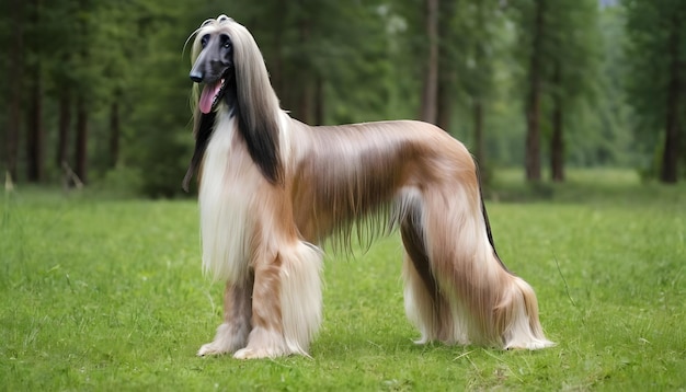 Photo beautiful afghan hound stand green meadow