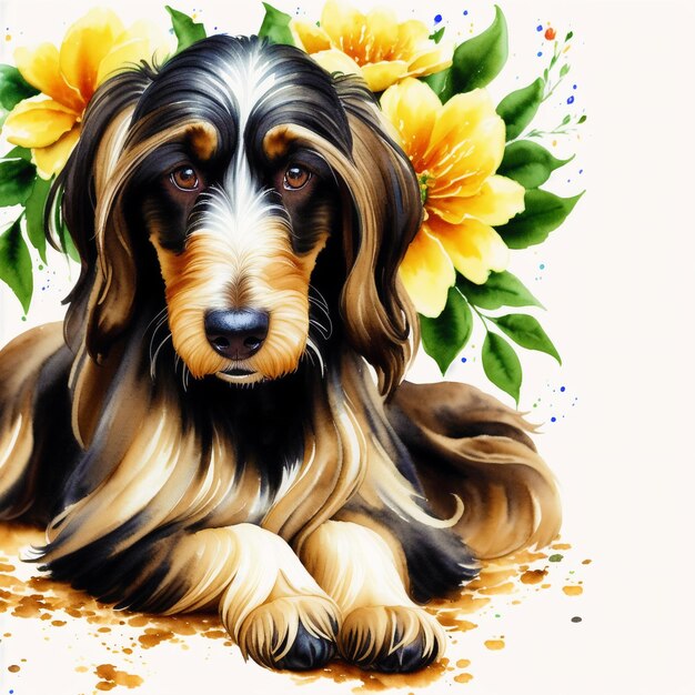 A beautiful Afghan Hound Watercolor painting Graceful Elegance Generative AI