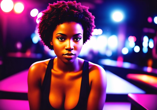 Beautiful african american girl at a nightclub party A woman poses at a social event Generative AI