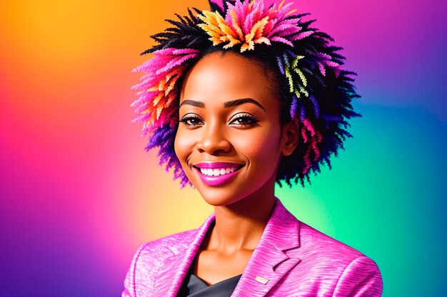 Beautiful African American girl with multicolored hair Generative AI