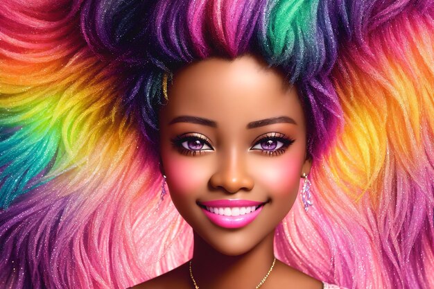 Foto bella ragazza afroamericana con capelli multicolori ia generativa