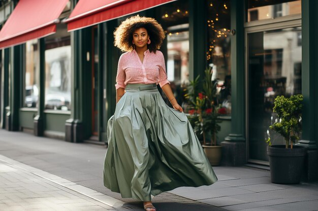 Foto una bella donna afroamericana sta sorridendo e bevendo un cocktail detox a casa in cucina