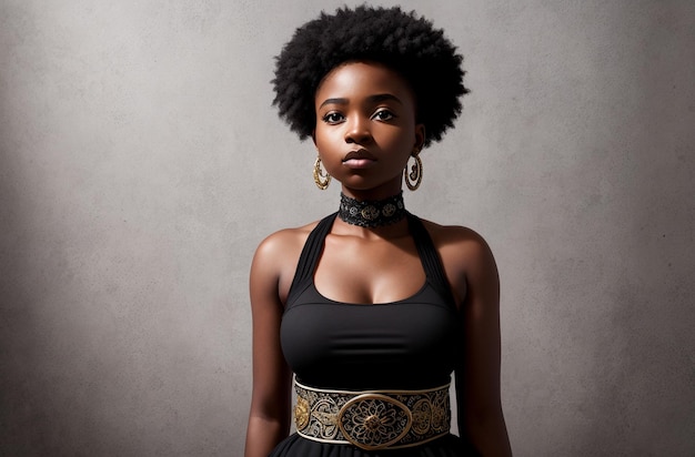 Красивая африканская американка с афро-прической позирует в студии Generative AI