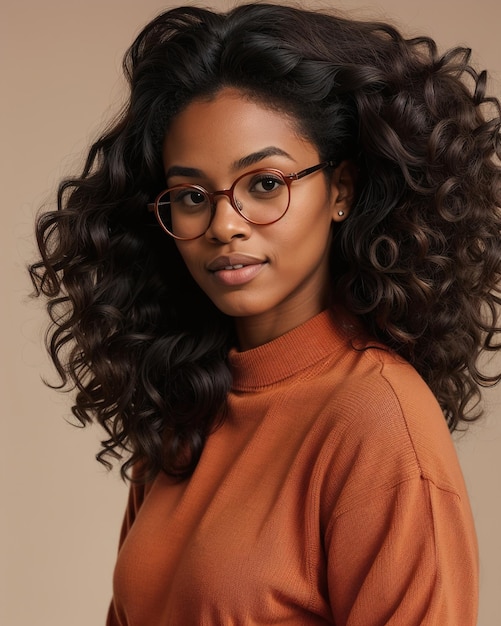 Beautiful african american woman with curly hairstyle and glasses ai generative