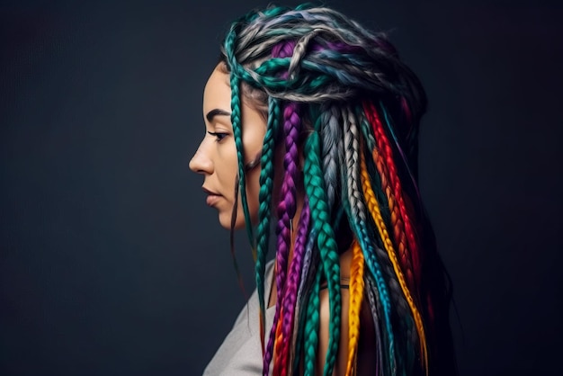 Photo beautiful african american woman with multicolored dreadlocks generative ai