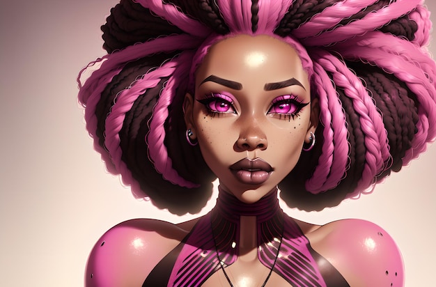 Beautiful African American woman with pink dreadlocks Generative AI