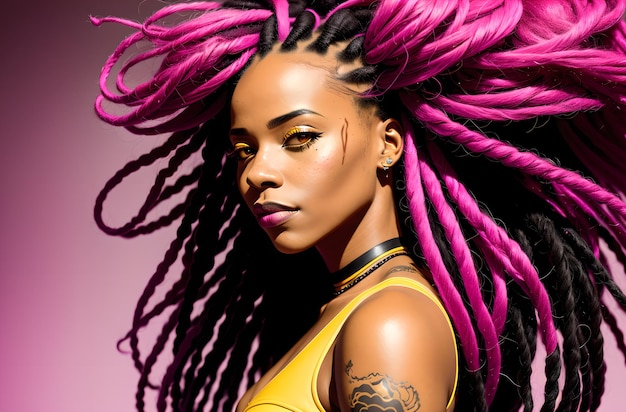 Beautiful African American woman with pink dreadlocks Generative AI