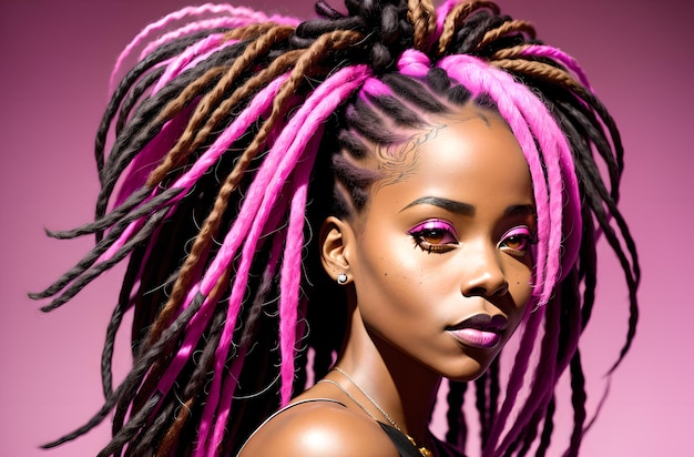 Beautiful African American woman with pink dreadlocks Generative AI