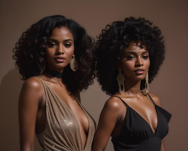 beautiful african american women in evening dresses posing in studio ai generative