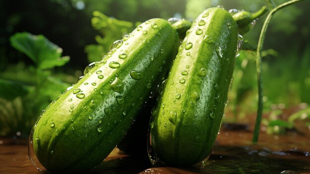 Beautiful african green and fresh cucumber with its leaves AI Generated photos